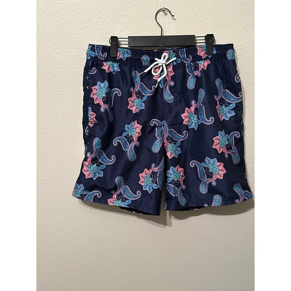 Original Use Mens Floral Paisley Swim Trunks‎ Navy Blue Pink Teal Size Medium